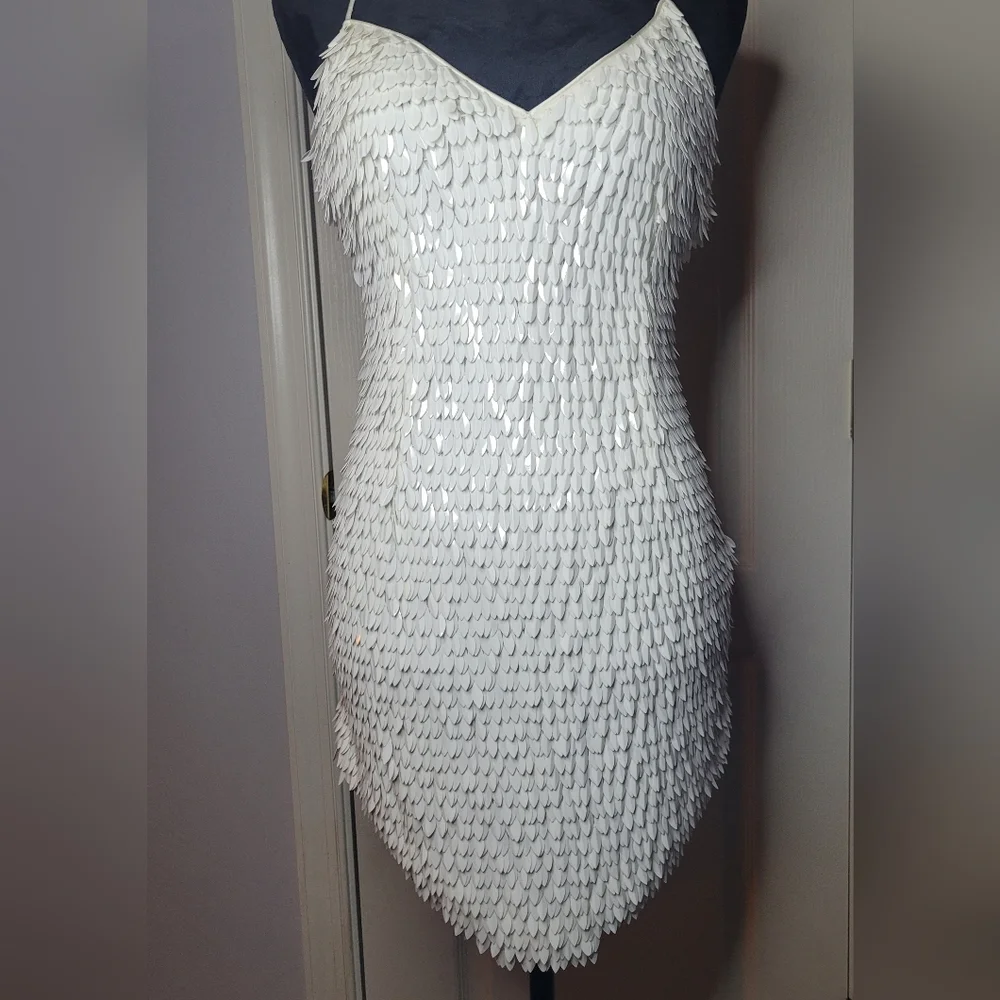 RETROFETE Sirena Feather Sequin Dress. Sz M - Picture 6 of 15